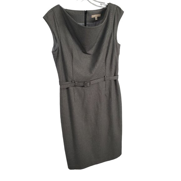Banana Republic Dresses & Skirts - Banana Republic Sz 12 Dress Micro Houndstooth Cap Sleeve Belt Draped Black Gray